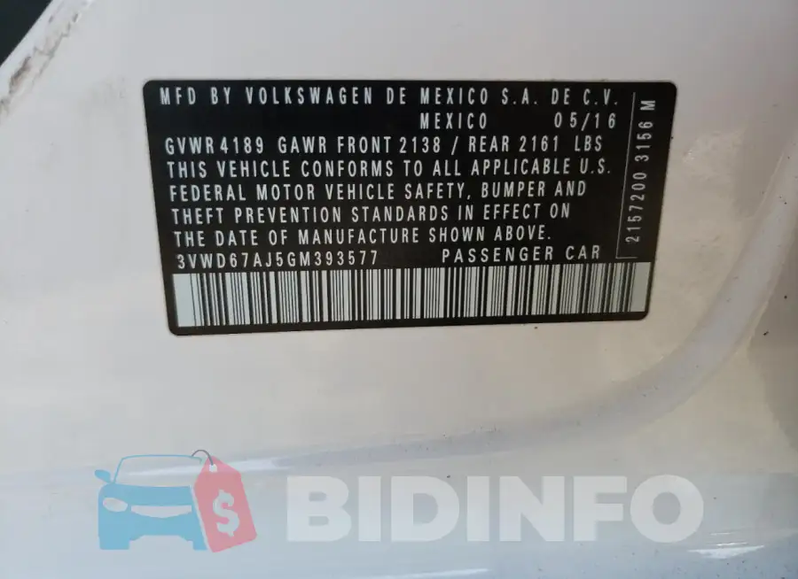 3VWD67AJ5GM393577 Photo# 12