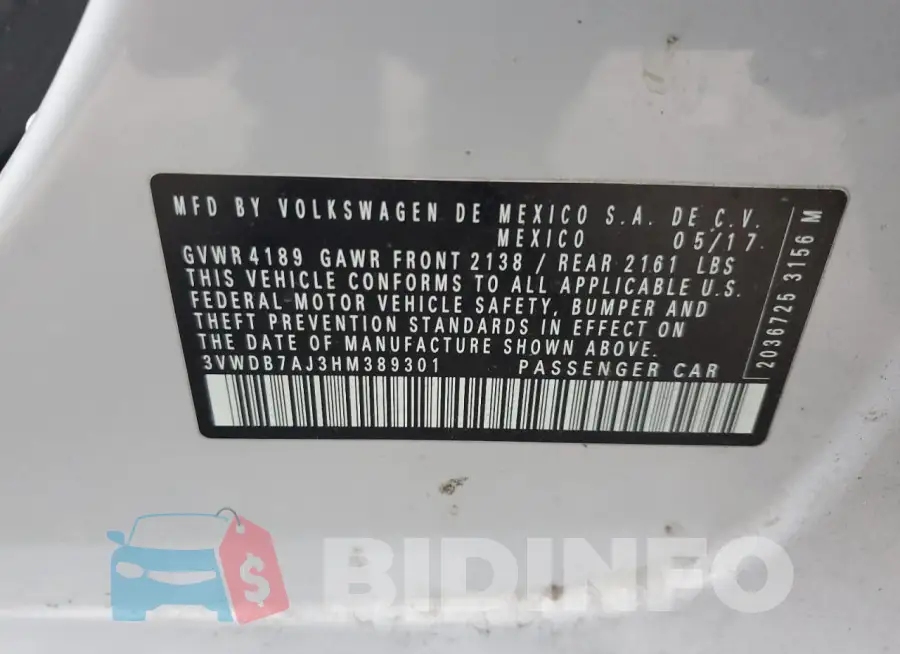 3VWDB7AJ3HM389301 Photo# 12