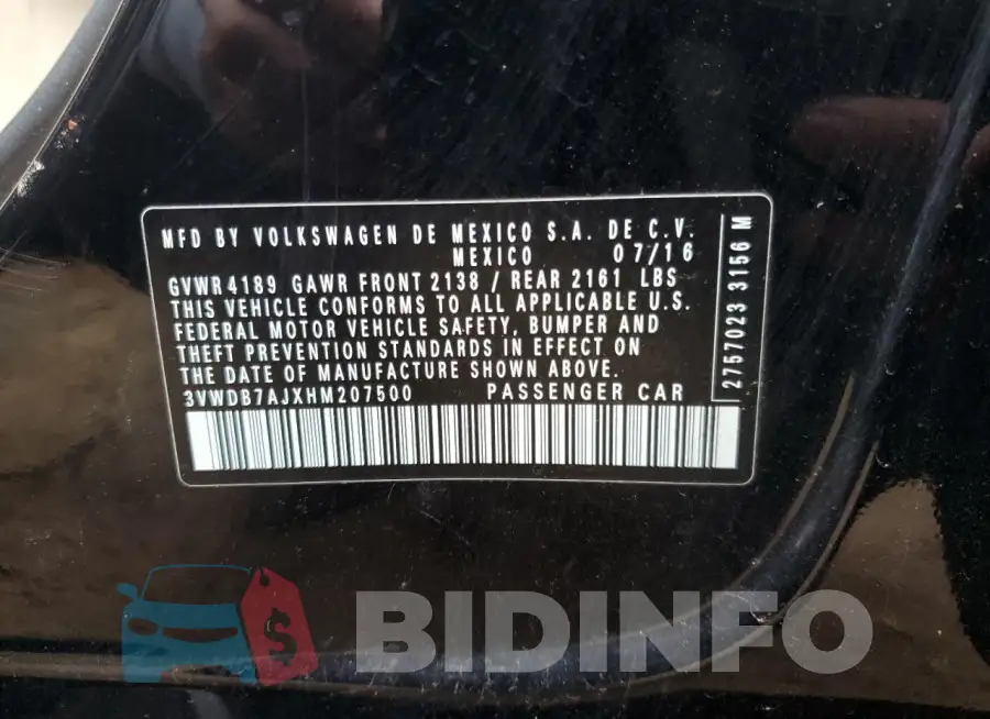 3VWDB7AJXHM207500 Photo# 13