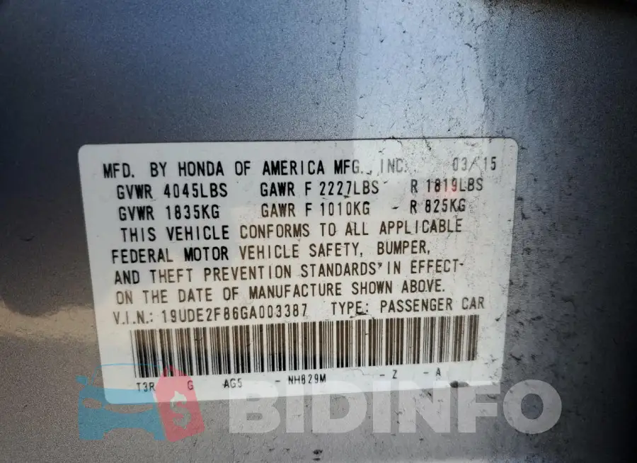 19UDE2F86GA003387 Photo# 12