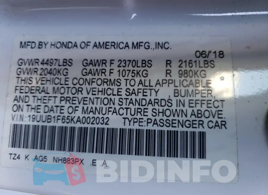 19UUB1F65KA002032 Photo# 12