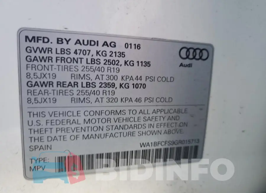 WA1BFCFS9GR015713 Photo# 12