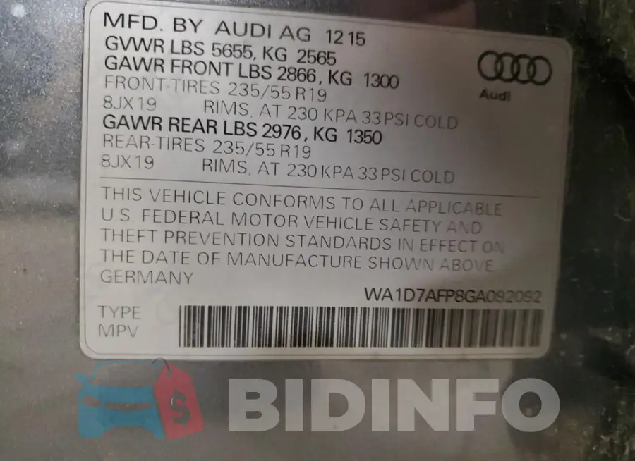 WA1D7AFP8GA092092 Photo# 13