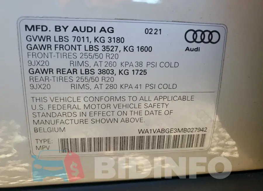 WA1VABGE3MB027942 Photo# 13