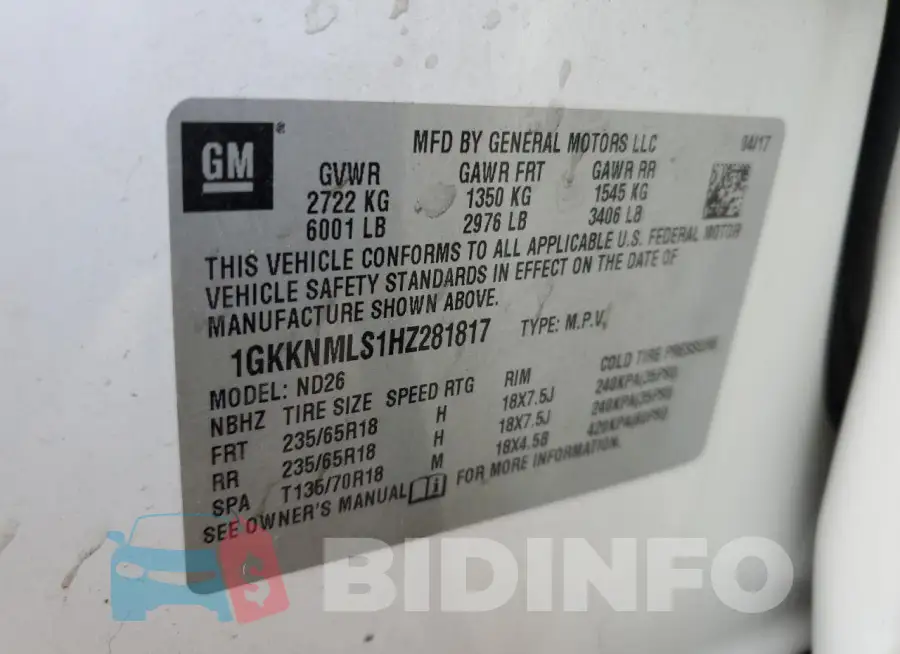 1GKKNMLS1HZ281817 Photo# 12