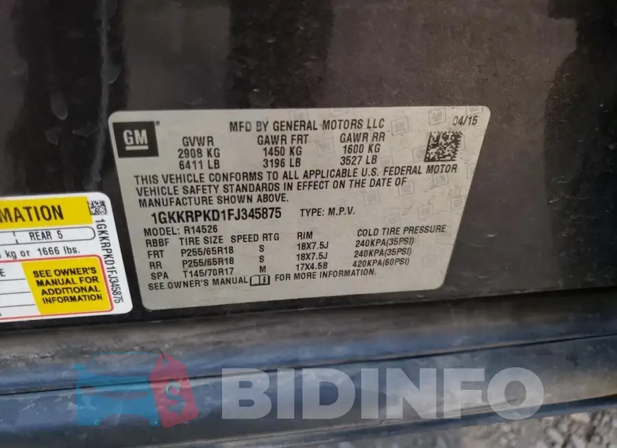 1GKKRPKD1FJ345875 Photo# 12