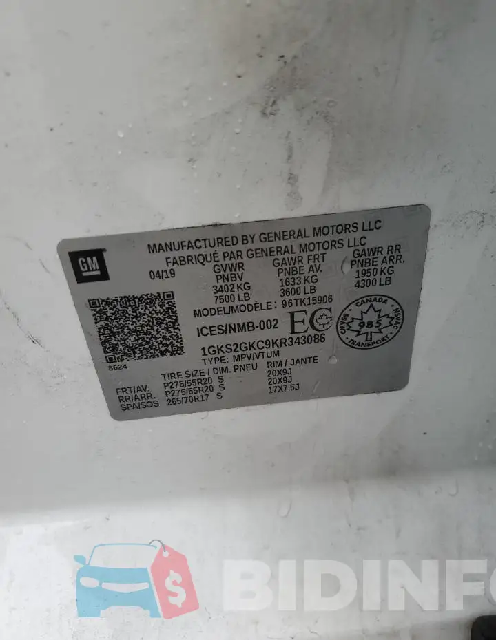 1GKS2GKC9KR343086 Photo# 12