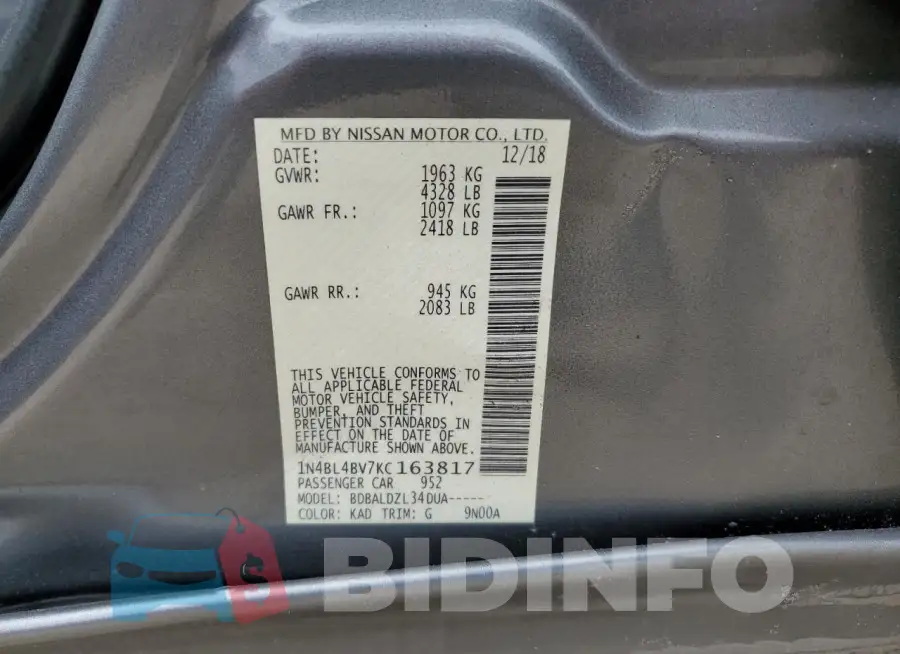 1N4BL4BV7KC163817 Photo# 13