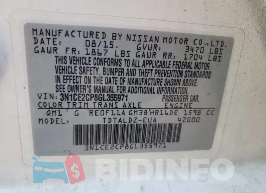 3N1CE2CP8GL355971 Photo# 12