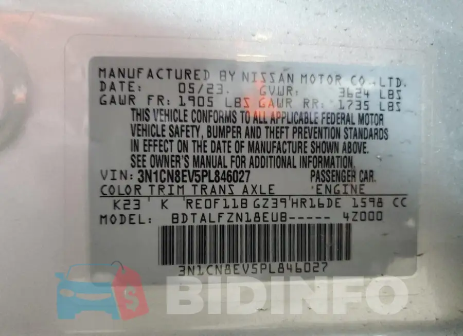 3N1CN8EV5PL846027 Photo# 13