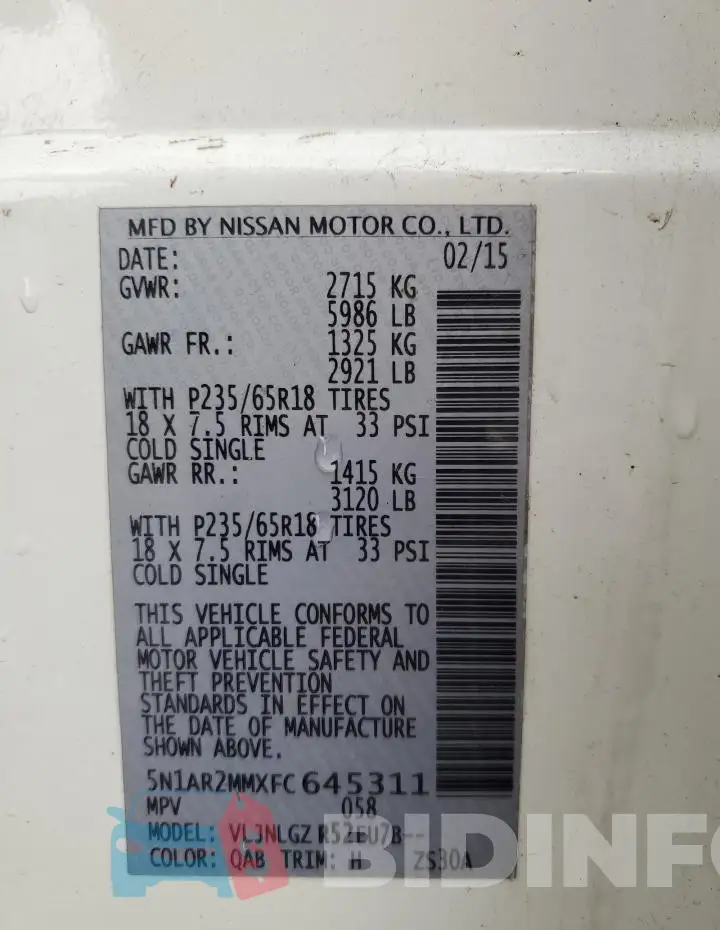 5N1AR2MMXFC645311 Photo# 13