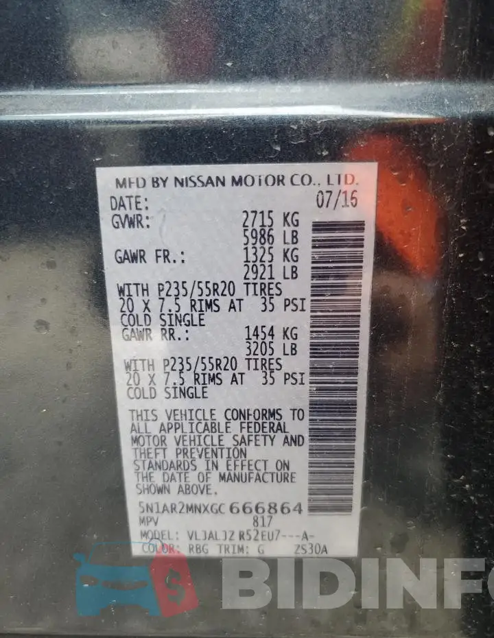 5N1AR2MNXGC666864 Photo# 13