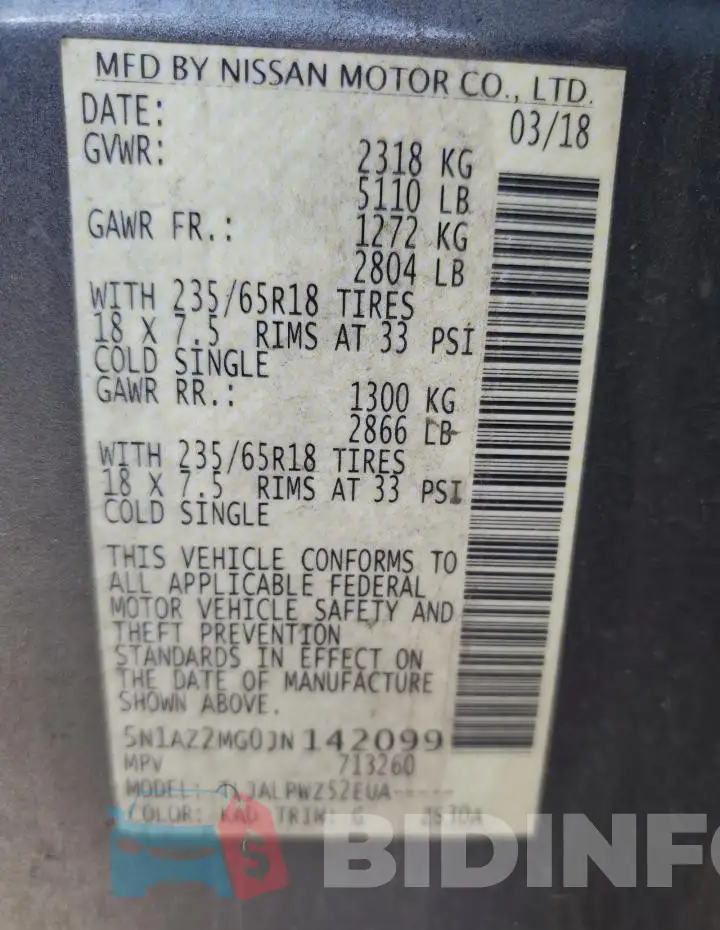 5N1AZ2MG0JN142099 Photo# 13