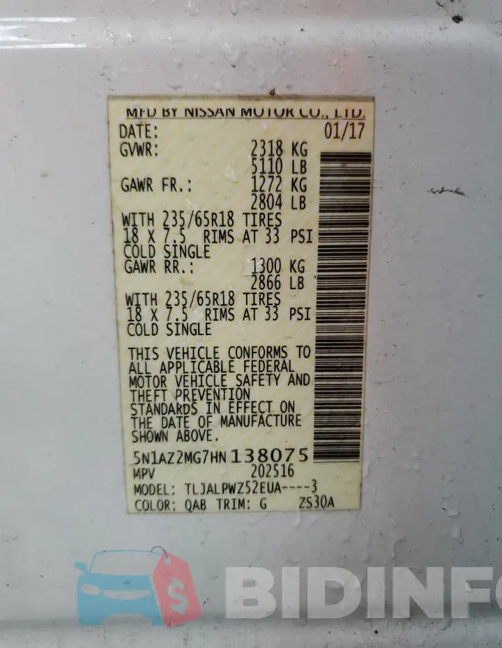 5N1AZ2MG7HN138075 Photo# 13