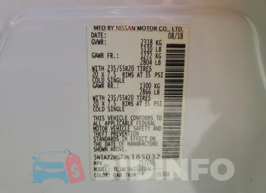 5N1AZ2MG7JN185032 Photo# 13
