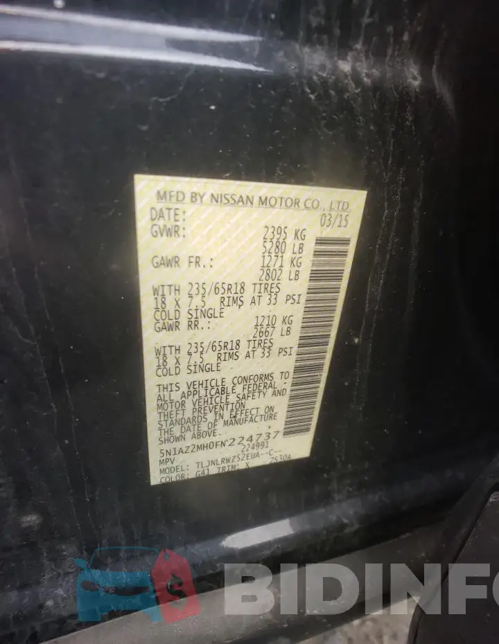 5N1AZ2MH0FN224737 Photo# 12