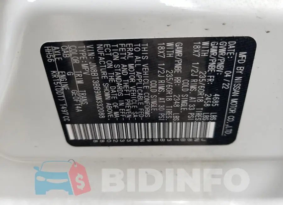 JN8BT3BB9NW332088 Photo# 14