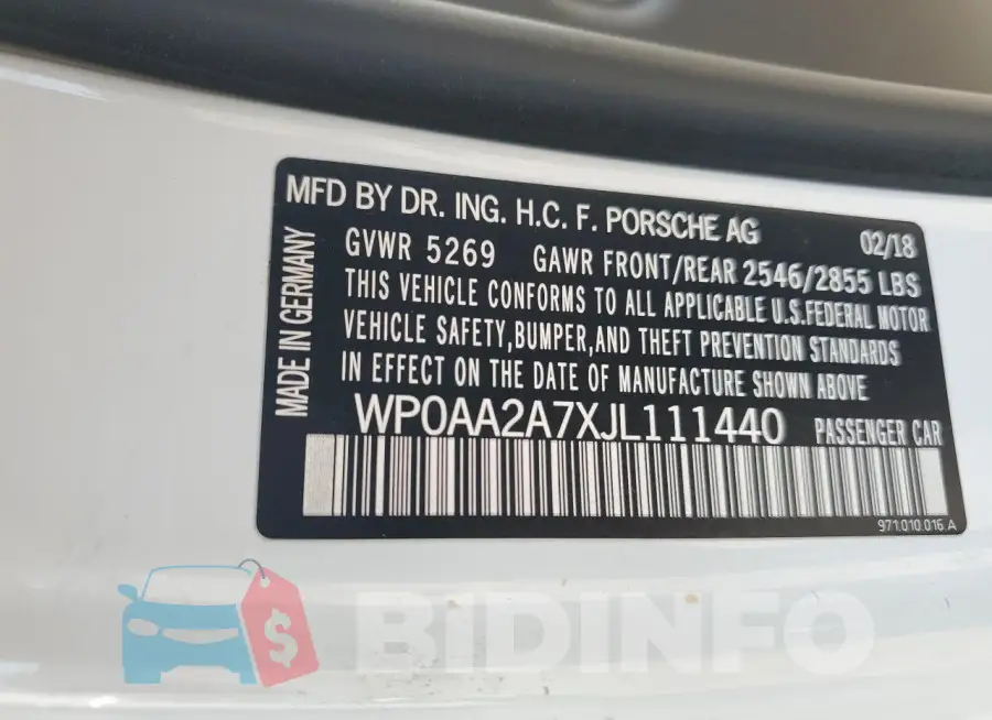 WP0AA2A7XJL111440 Photo# 12