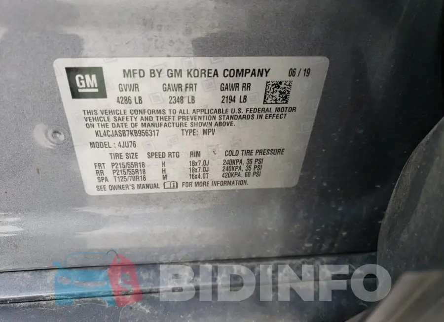 KL4CJASB7KB956317 Photo# 13