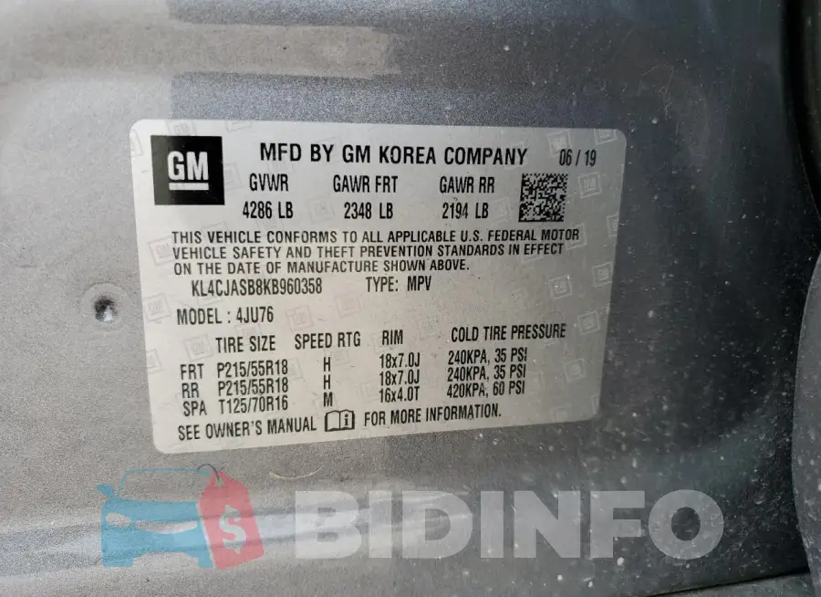 KL4CJASB8KB960358 Photo# 13
