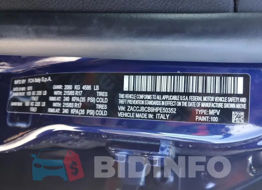 ZACCJBCB9HPE50352 Photo# 13