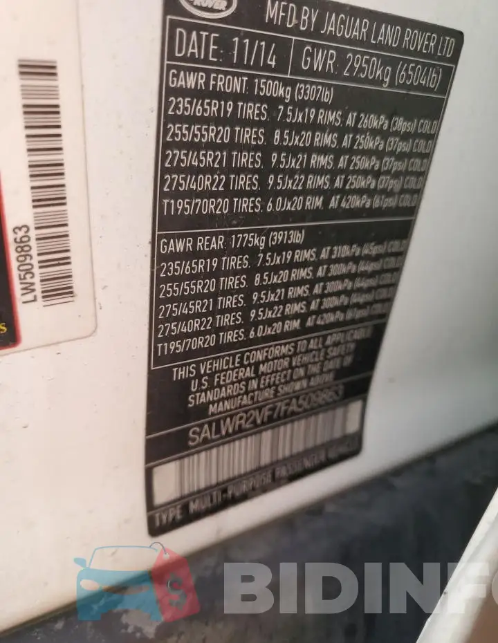 SALWR2VF7FA509863 Photo# 13