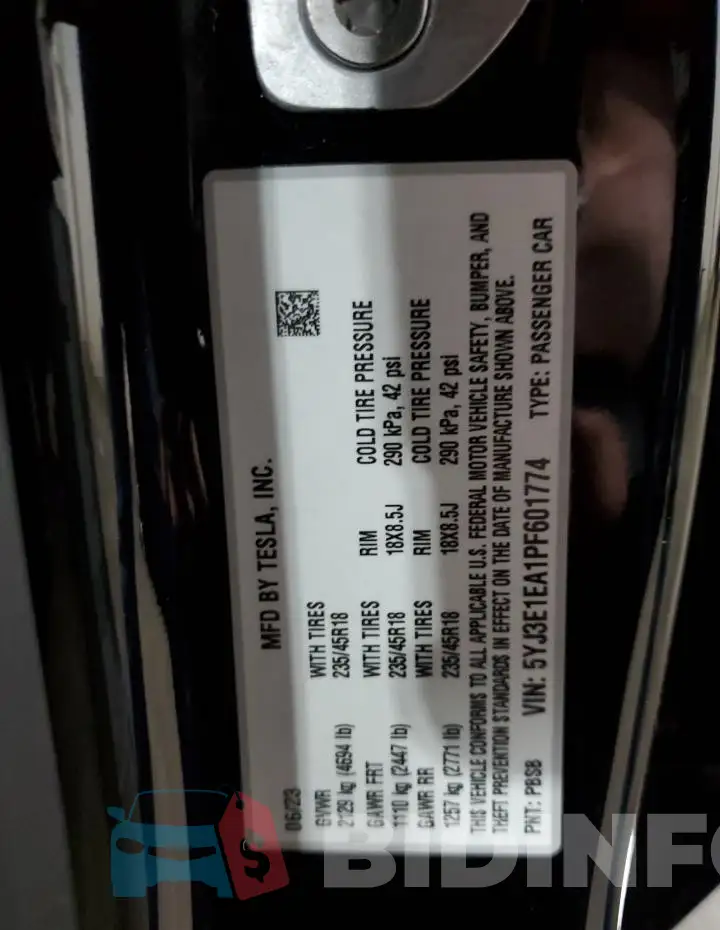 5YJ3E1EA1PF601774 Photo# 12
