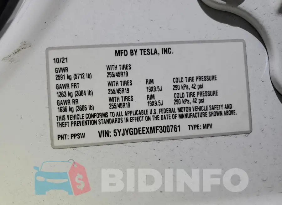 5YJYGDEEXMF300761 Photo# 12
