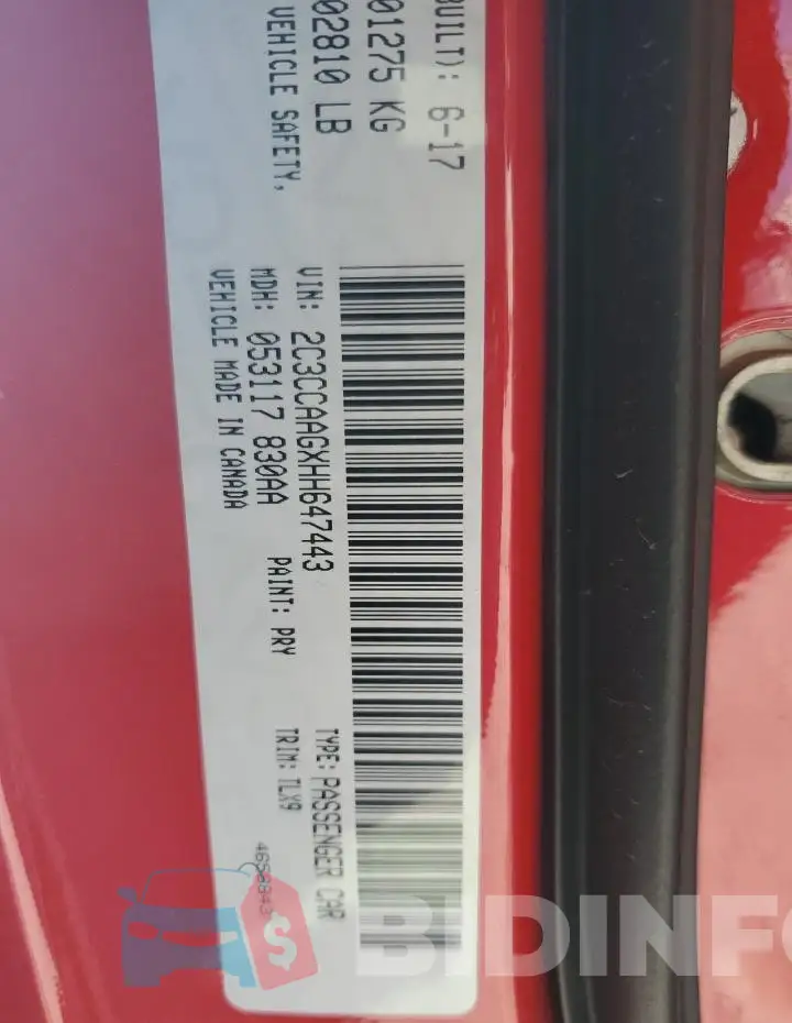 2C3CCAAGXHH647443 Photo# 12