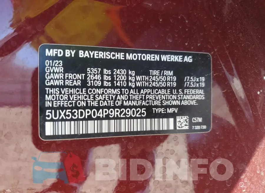 5UX53DP04P9R29025 Photo# 13