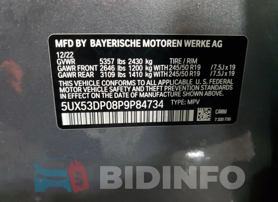 5UX53DP08P9P84734 Photo# 13