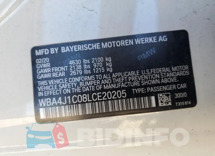 WBA4J1C08LCE20205 Photo# 12