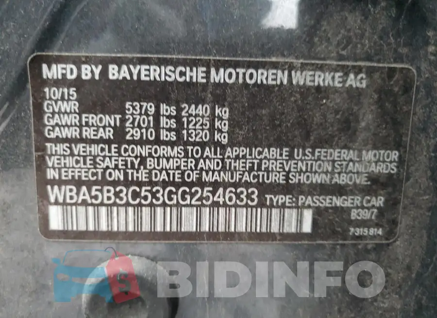 WBA5B3C53GG254633 Photo# 13