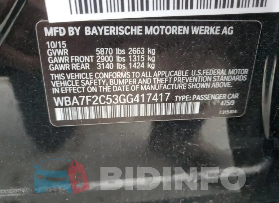WBA7F2C53GG417417 Photo# 13