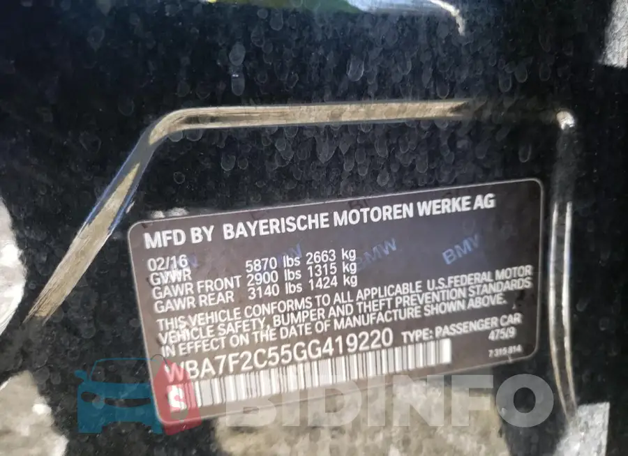WBA7F2C55GG419220 Photo# 12