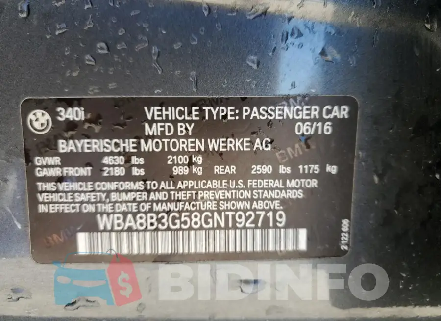 WBA8B3G58GNT92719 Photo# 12