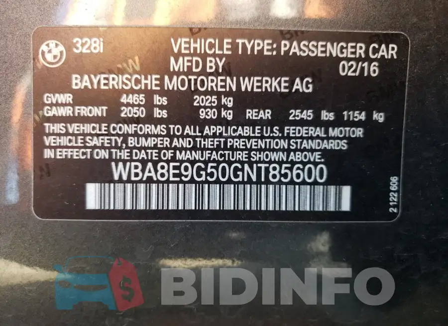 WBA8E9G50GNT85600 Photo# 12