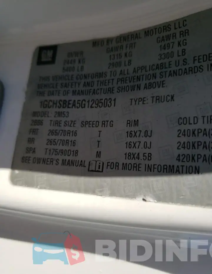 1GCHSBEA5G1295031 Photo# 13