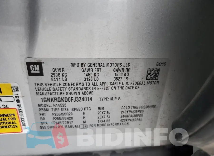 1GNKRGKD0FJ334014 Photo# 12