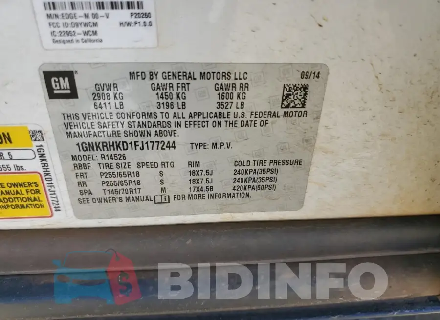1GNKRHKD1FJ177244 Photo# 12