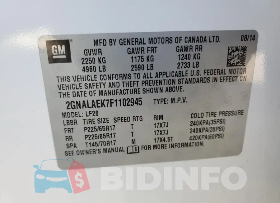 2GNALAEK7F1102945 Photo# 12