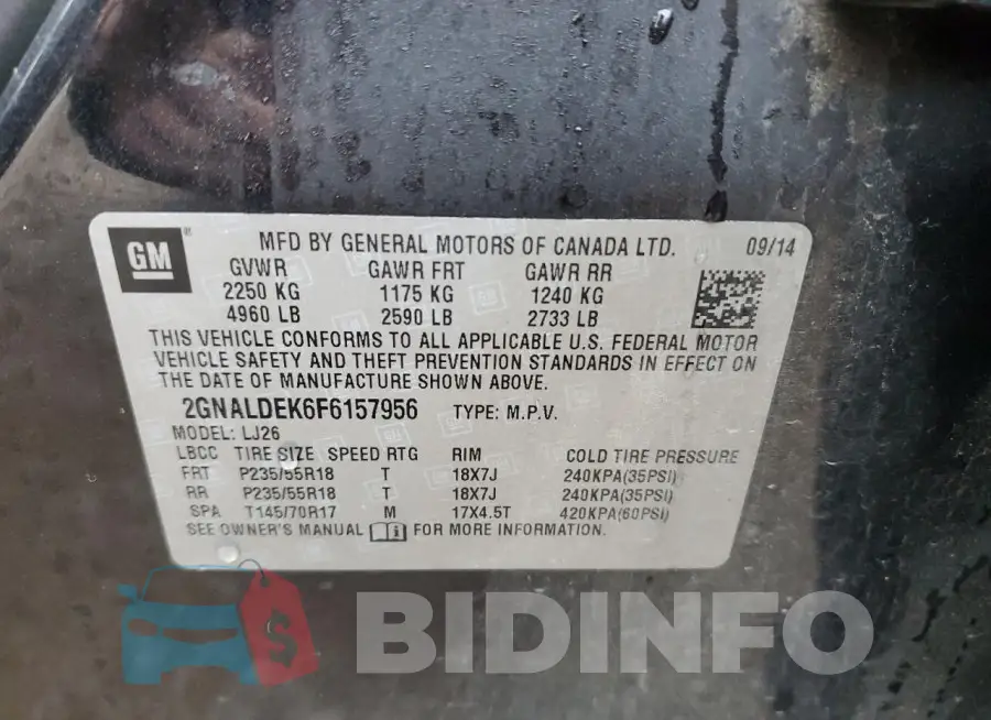 2GNALDEK6F6157956 Photo# 13