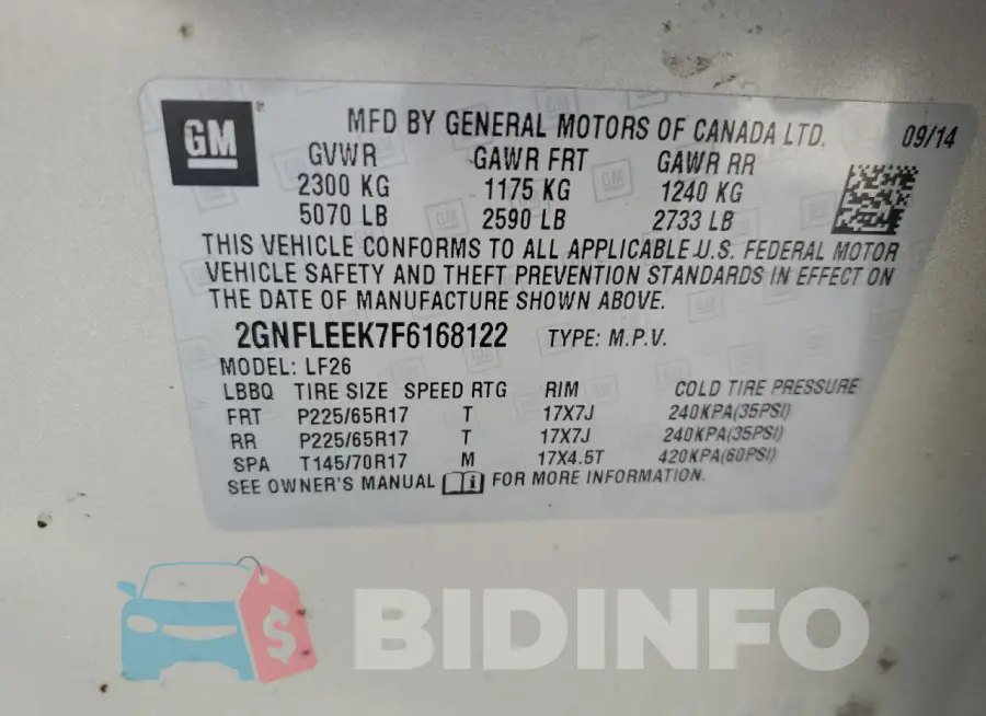 2GNFLEEK7F6168122 Photo# 13