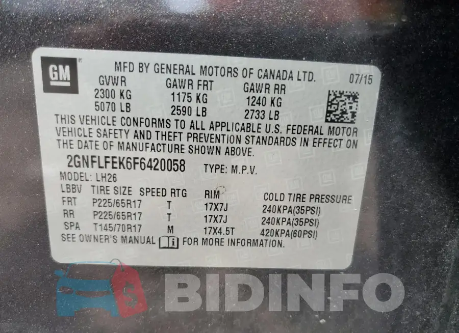 2GNFLFEK6F6420058 Photo# 13