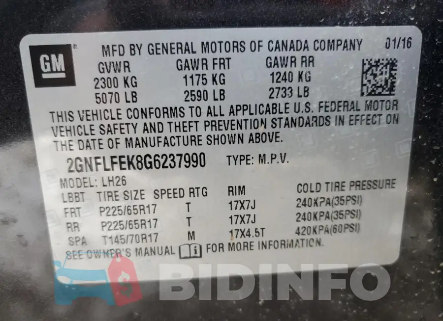 2GNFLFEK8G6237990 Photo# 13