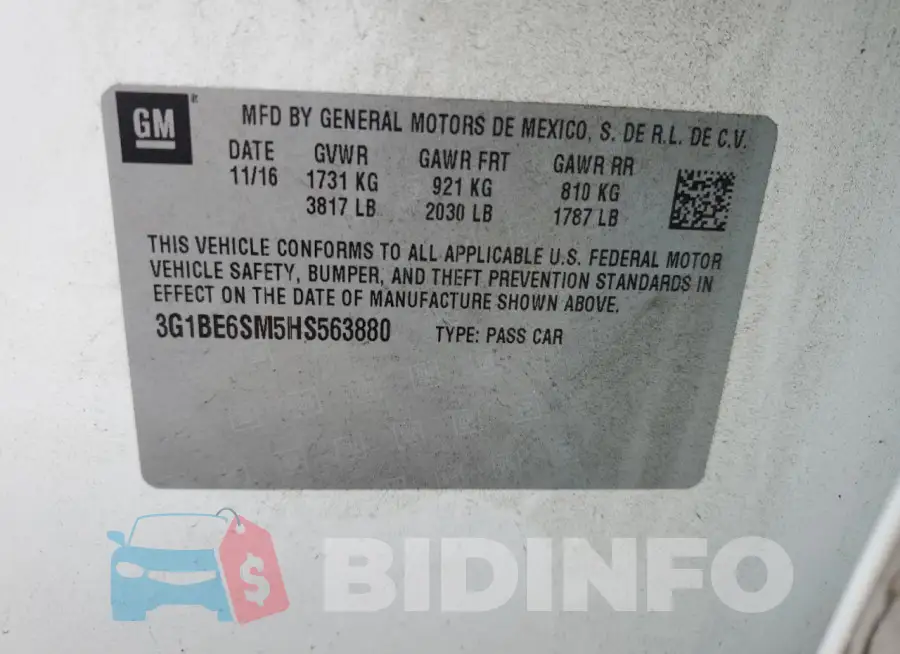 3G1BE6SM5HS563880 Photo# 12