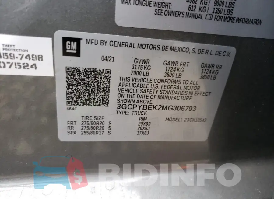 3GCPYBEK2MG306793 Photo# 13
