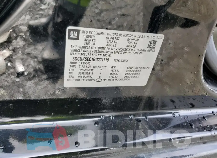 3GCUKSEC1GG221719 Photo# 12