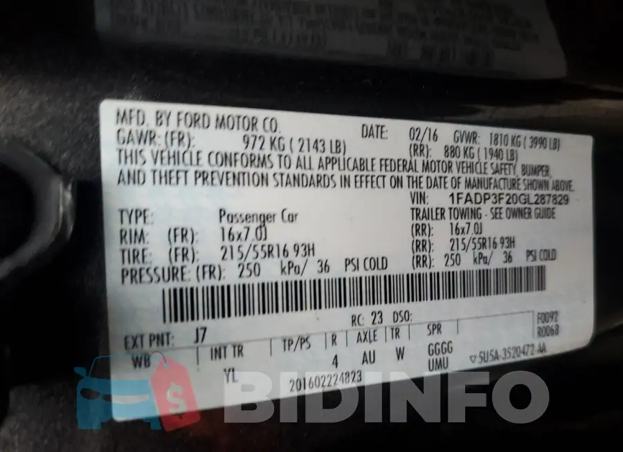1FADP3F20GL287829 Photo# 12
