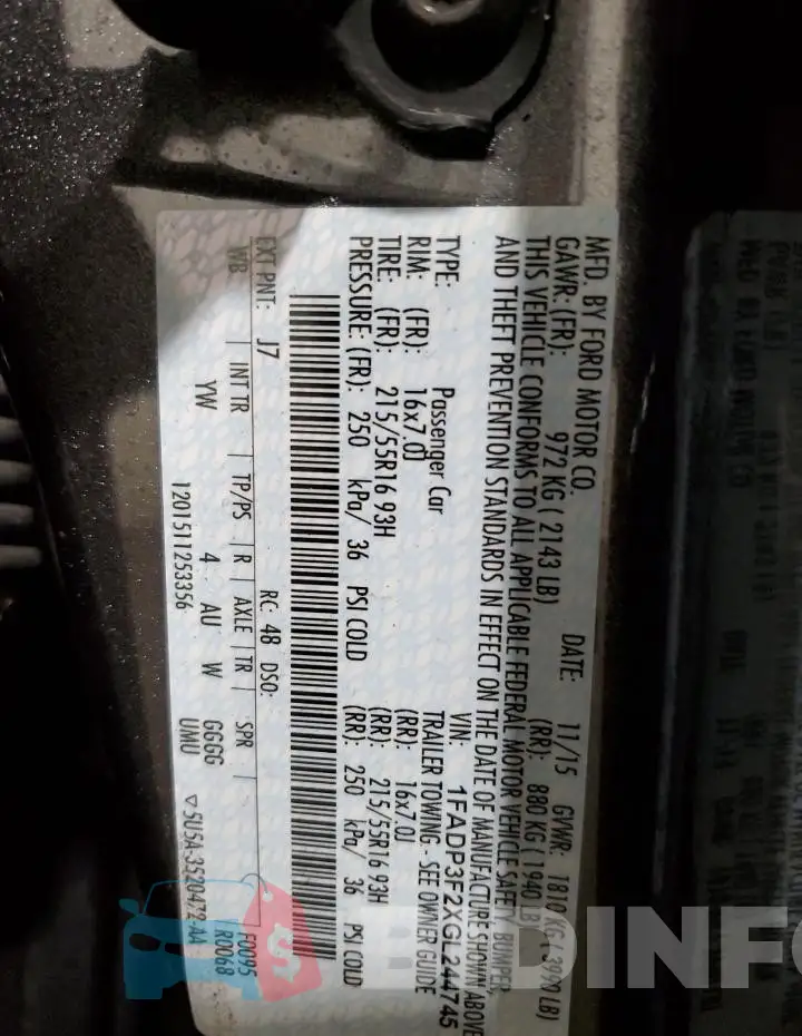 1FADP3F2XGL244745 Photo# 12